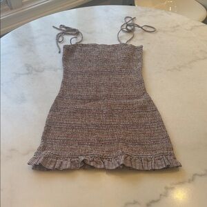 NWOT Storia smocked plaid Brown Mini Dress with Ruffle Detail